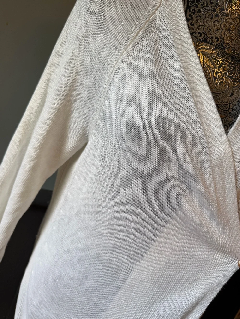 Talbots White 100% Linen Open-Front Cardigan